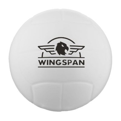 White foam stress ball with a custom logo.