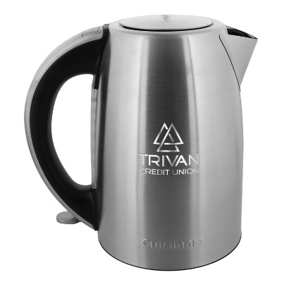 Stainless steel cuisinart cordless electric kettle with promotional laser engraved imprint.