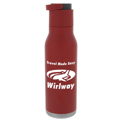 Stainless steel red water bottle with custom logo in 22 oz.