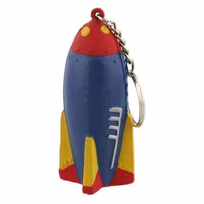 Foam rocket stress reliever key ring blank.