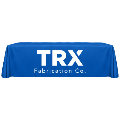 8 foot table throw with one-color imprint on front.