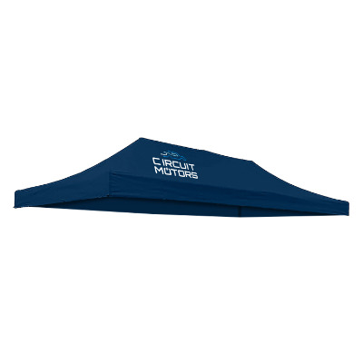 Navy 20-ft. tent canopy with custom imprint in 1 location.
