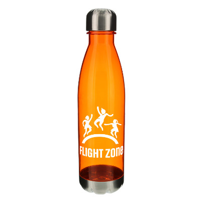 Plastic orange water bottle with custom logo in 25 oz.