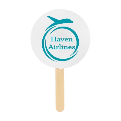 White paper hand fan with a personalized imprint