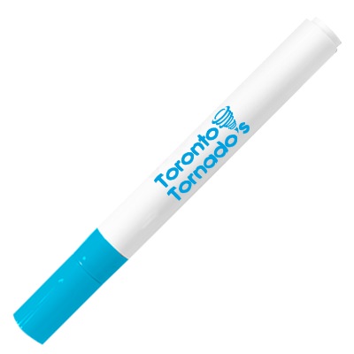 Branded erasable marker with colorful cap.