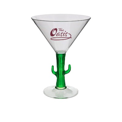 Acrylic cactus martini glass with custom logo in 10 ounces.