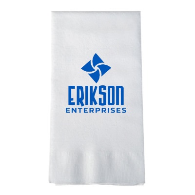 Heavyweight single ply tissue linen-like white guest towel napkin with custom imprint.