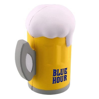 Yellow with white foam stress ball with a personalized imprint.