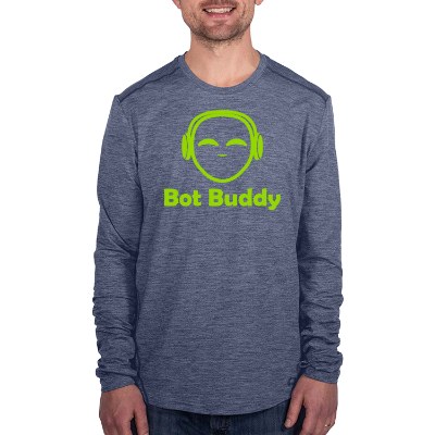Blue indigo heather long sleeve t-shirt with logo.