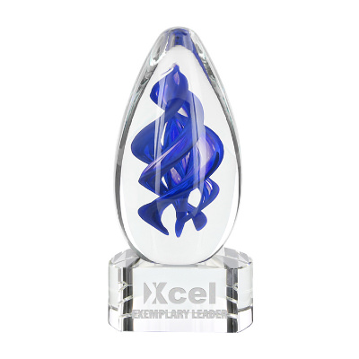 Glass award with custom laser engraved imprint.