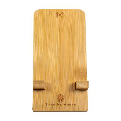 Engraved bamboo phone stand.