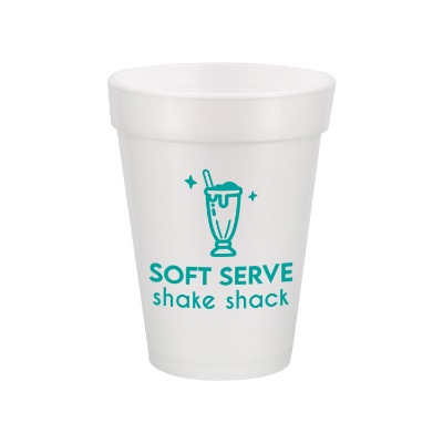 Styrofoam white foam cup with custom imprint in 14 ounces.