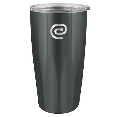 Gunmetal tumbler with engraved logo.