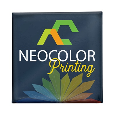 Celluloid white full color button with a custom imprint.