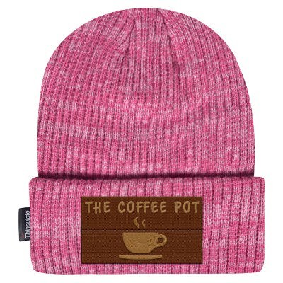 Pink beanie with customized logo.