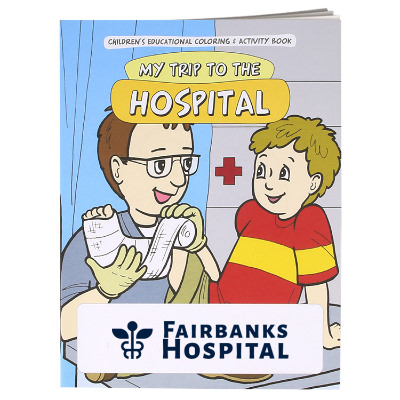 Multicolored paper coloring book with a custom imprint.