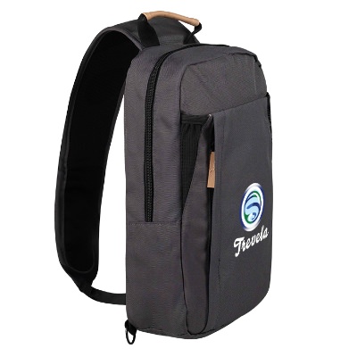 Charcoal recycled sling bag with personalized full-color logo.