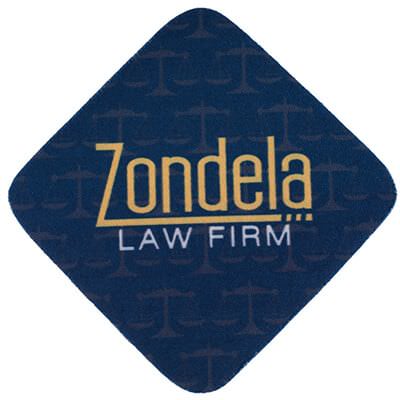 Foam diagonal coaster with a personalized logo.