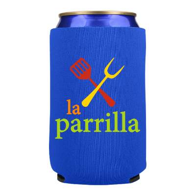 Foam can cooler with full-color custom logo.