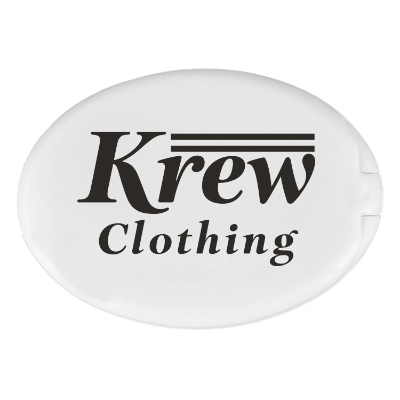 White plastic sewing kit with a personalized imprint.