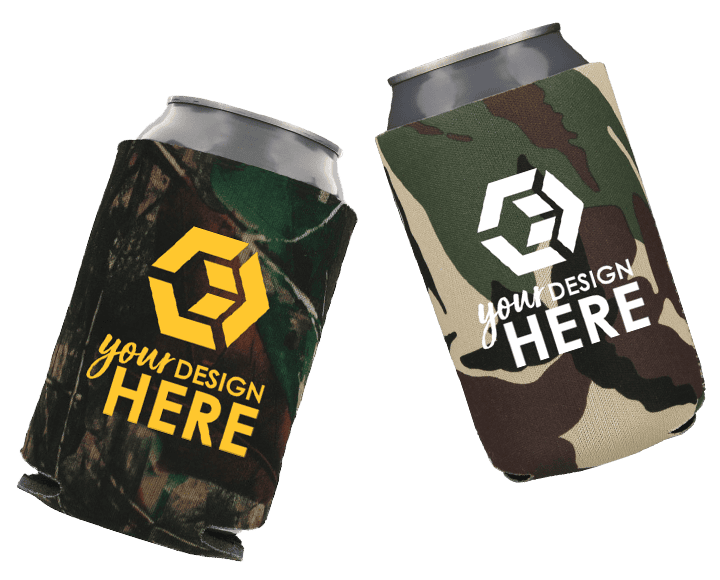 Camo can cooler with white imprint and true life camo can cooler with white imprint.