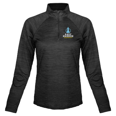 Customized black womens polo with full color imprint.
