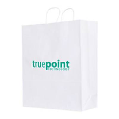 Paper white recyclable bag with custom imprinting.