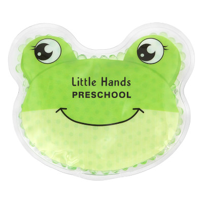 Green plastic hot and cold pack with a custom logo.