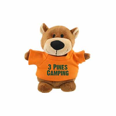 Plush and cotton orange bean bag buddy bear with custom logo.