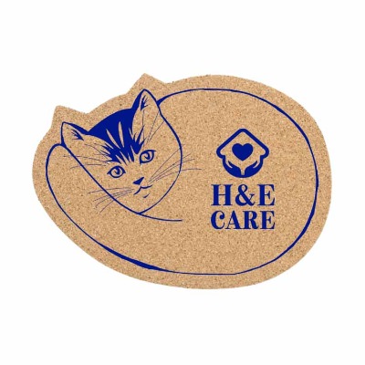 Cork large cat coaster with personalized imprint.