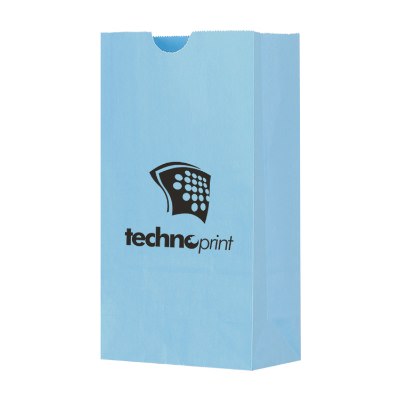 Paper blue colored popcorn recyclable bag branded.