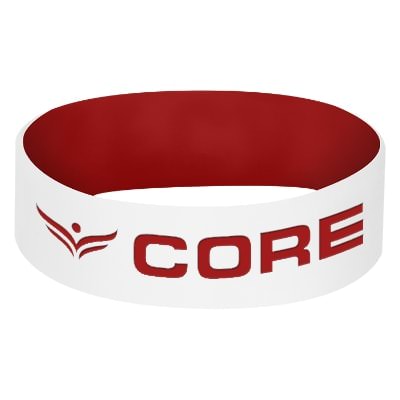 Engraved silicone bracelet branded with a logo.