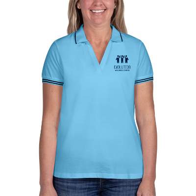 Customized blue ladies' deck polo
