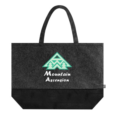 Charcoal with black rPET felt tote bag with custom full-color logo.