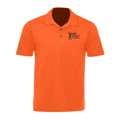 Orange men's polo with personalized logo.