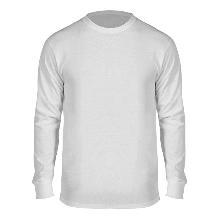 Blank white cotton-poly long sleeve t-shirt.