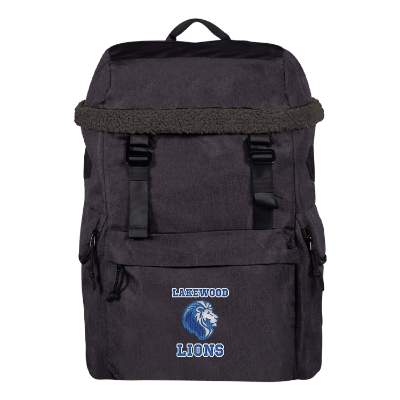 Recycled polyester black backpack with embroidered logo.