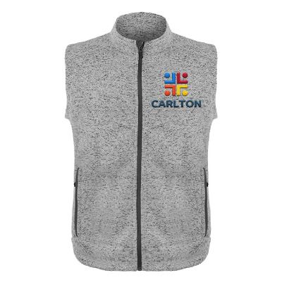 Gray vest with custom embroidered logo.