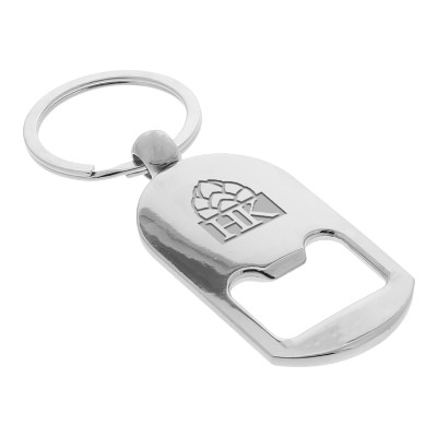 Silver metal verdugo bottle opener with custom laser engraved imprint.