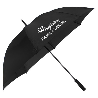 Black ultra lightweight umbrella with custom imprint.