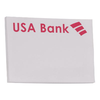 White paper sticky note with a customized imprint.