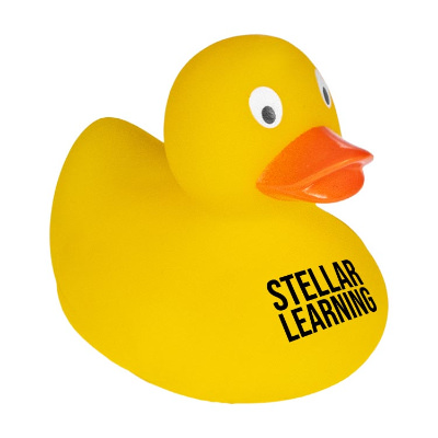 Yellow custom rubber duck.
