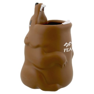 Brown bear plastic pen holder with custom promotional imprint.