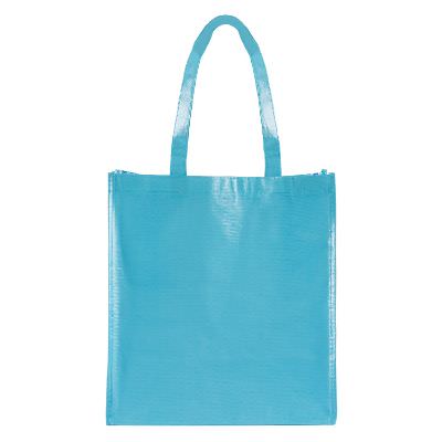 Non-woven polypropylene shiny blue island tote blank.