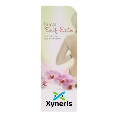 White cardstock bookmark with a custom logo.