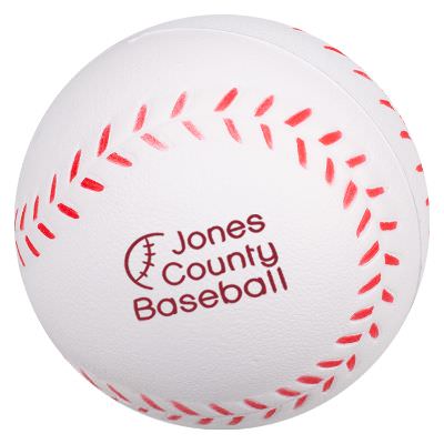 Foam white baseball stress ball with personalized logo.