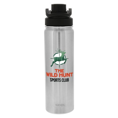 Stainless steel bottle with custom full color logo.