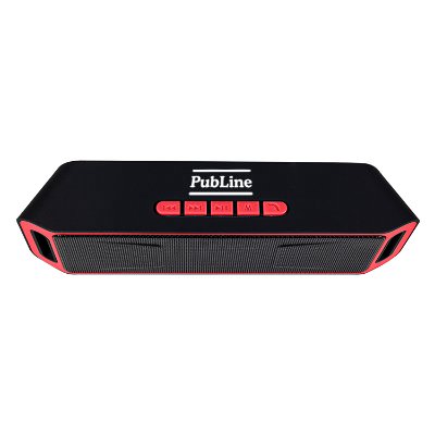 Red metal speaker personalized with a one-color imprint.