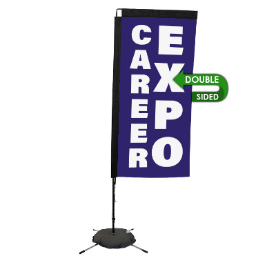 7-ft. double-sided stand-up flag with custom logo.