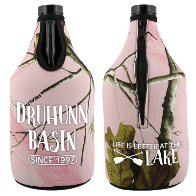 Foam Realtree APG Pink Camo licensed zipper growler cover cooler imprinted.